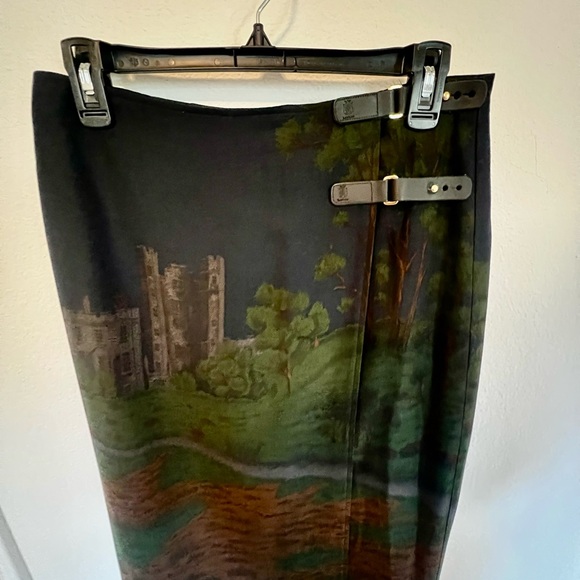 Vintage Ralph Lauren Oxfordshire Castle Country Wool Wrap Skirt with Leather 8 - Picture 5 of 10